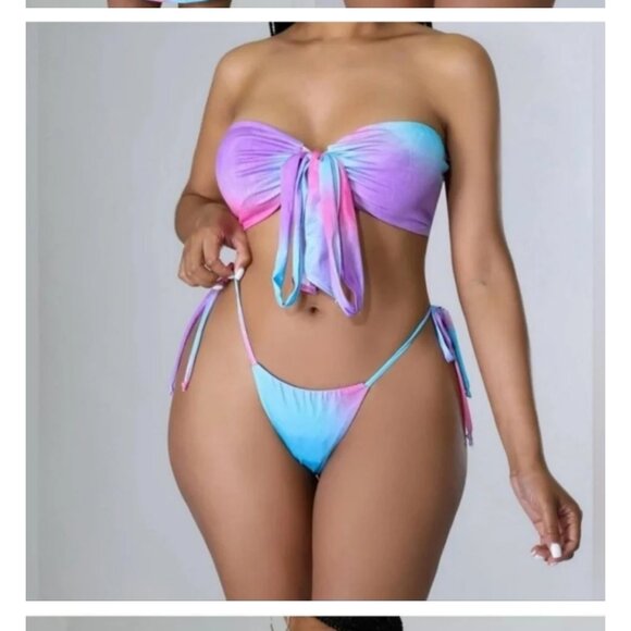 3 Piece Womens String Bikini Swimsuit with Sorong Size L Excellent Condition - Picture 2 of 4